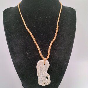 Handmade Macrame Necklace with Eagle Pendant and Natural Stone